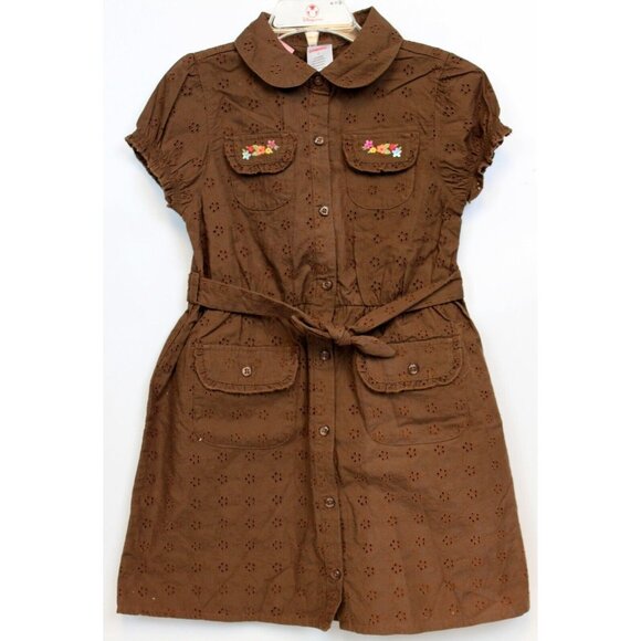 NEW 2007 Gymboree Island Getaway Eyelet Lace Shirt Dress sz 7 Belt Pockets Butto - Picture 1 of 9